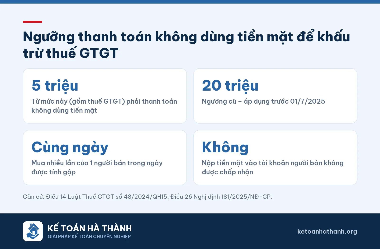 Điều kiện khấu trừ thuế GTGT đầu vào với giao dịch từ 5 triệu đồng